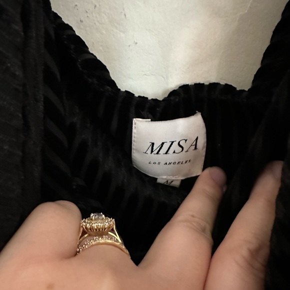 Misa Los Angeles Black Leticia Velvet Stripe Halter Top Asymmetrical Drape - Picture 5 of 6